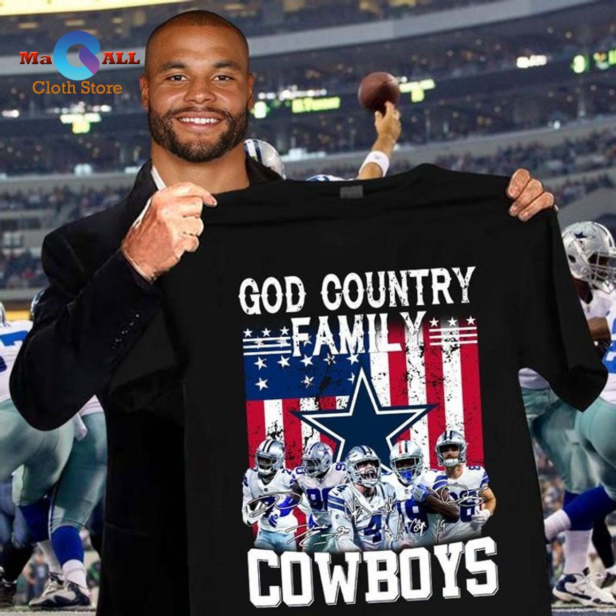 NEW] God Family Country Dallas Cowboys Signatures Us Flag T-Shirt - Macall  Cloth Store - Destination for fashionistas