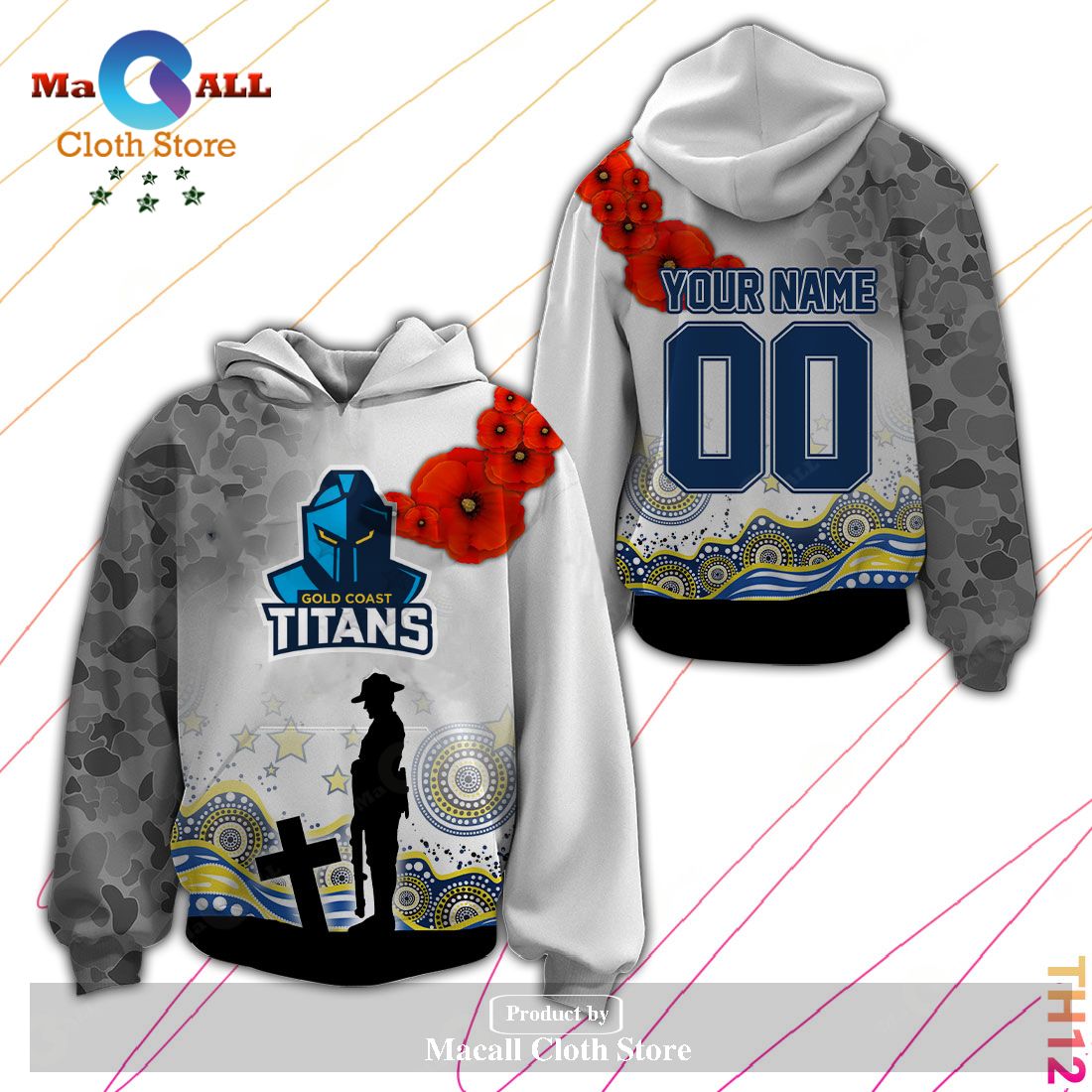 NRL Gold Coast Titans ANZAC Camo Custom Name Number Baseball Jersey