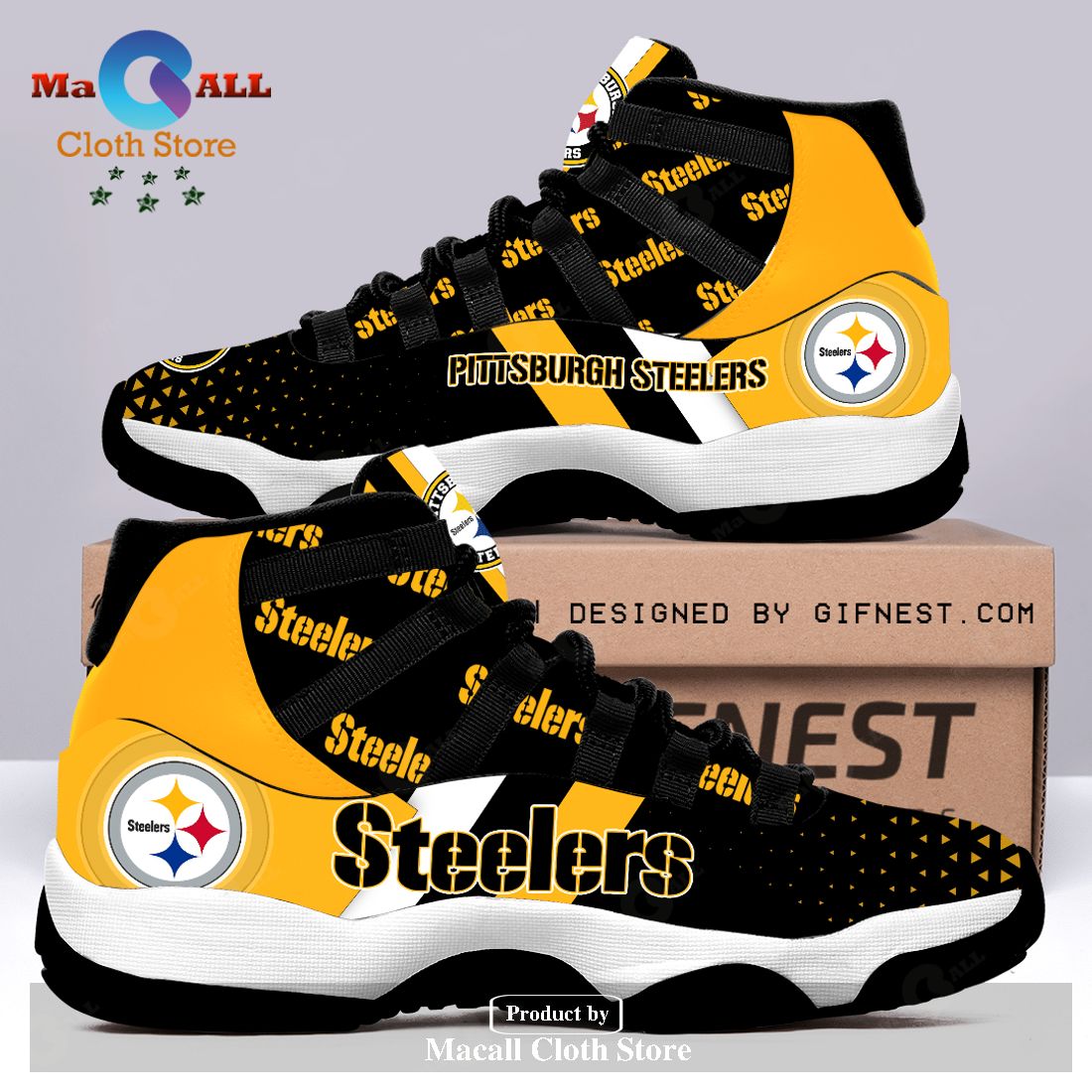 Custom Adidas Pittsburgh Steelers shoe designed on a Pre-owned