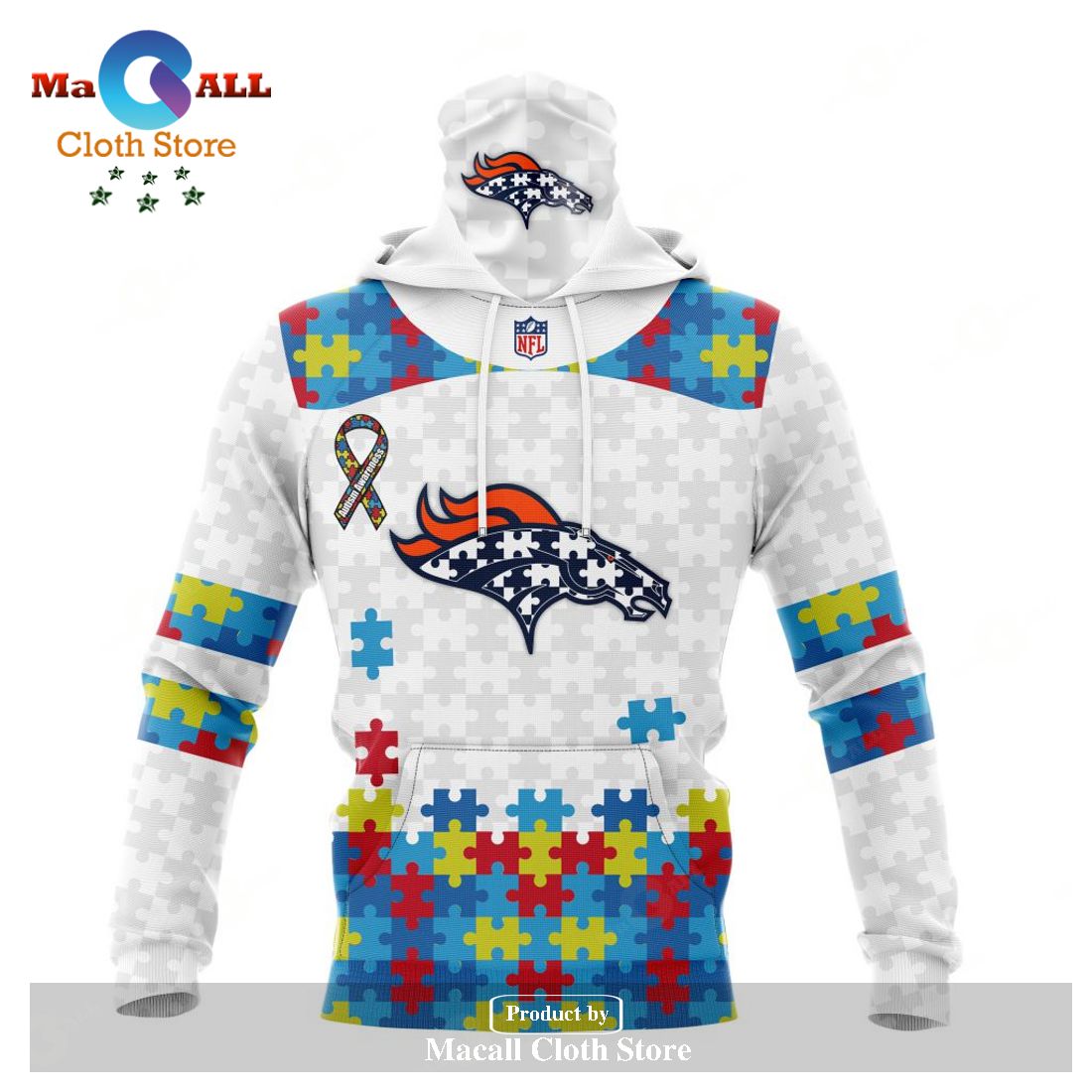 NFL Denver Broncos Puzzle Autism Awareness All Over Print 3D Hoodie Unisex  Hoodie