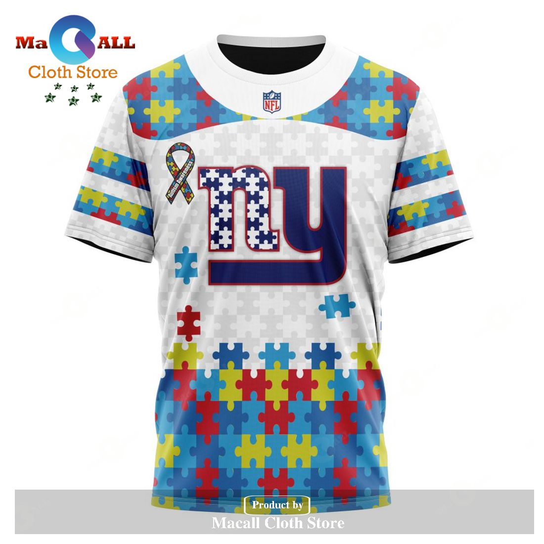 NFL New York Giants Crewneck Sweatshirt Puzzle Autism Awareness Unisex  Sweatshirt