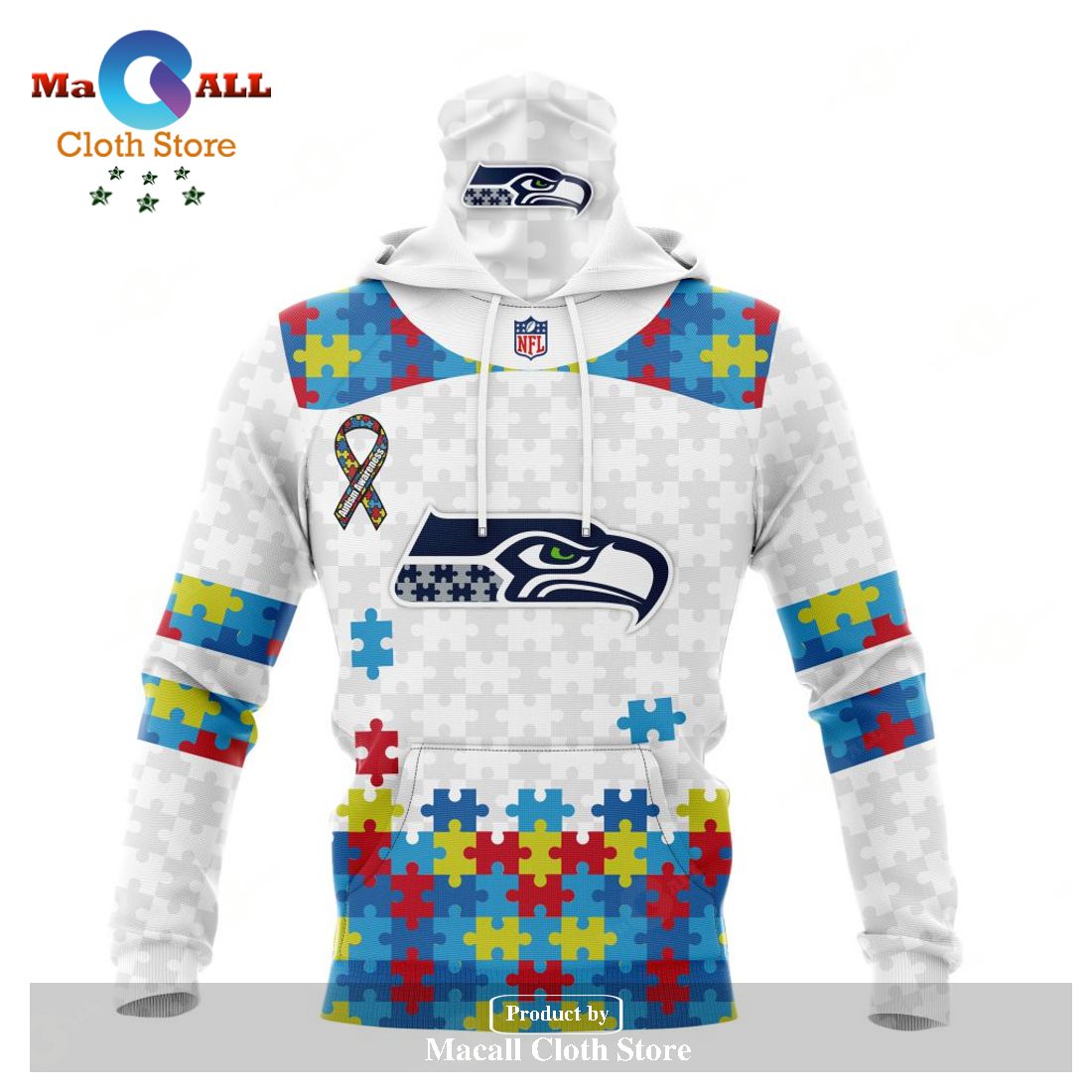 NFL Seattle Seahawks Crewneck Sweatshirt Puzzle Autism Awareness