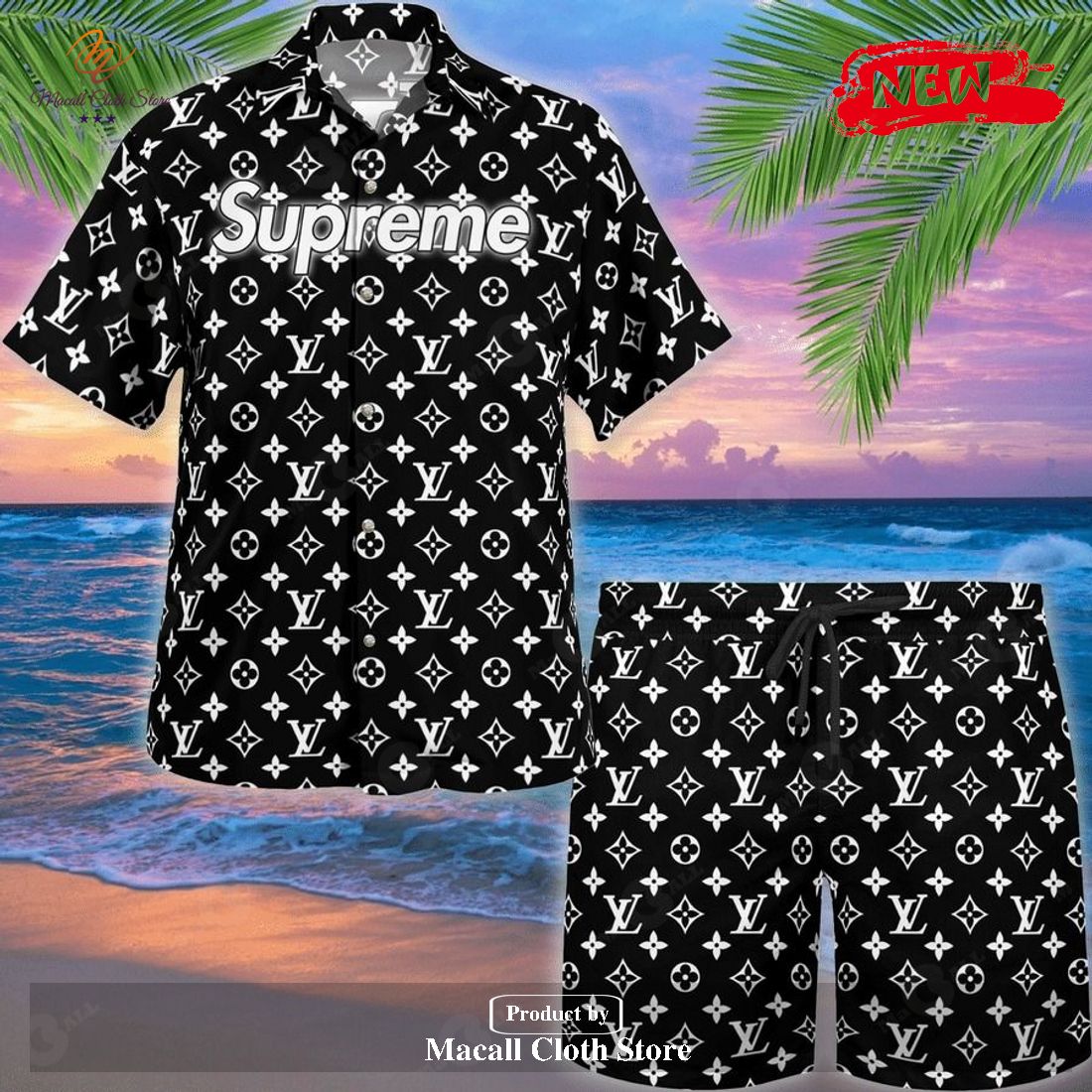 LV Red LV Hawaii Shirt Shorts Set Luxury Beach Clothing Clothes Outfit For  Men in 2023