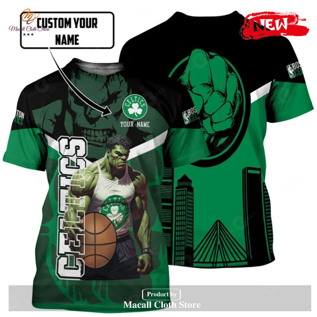 Custom Name Boston Celtics 17x Champions Logo Pattern Print 3D Shirt