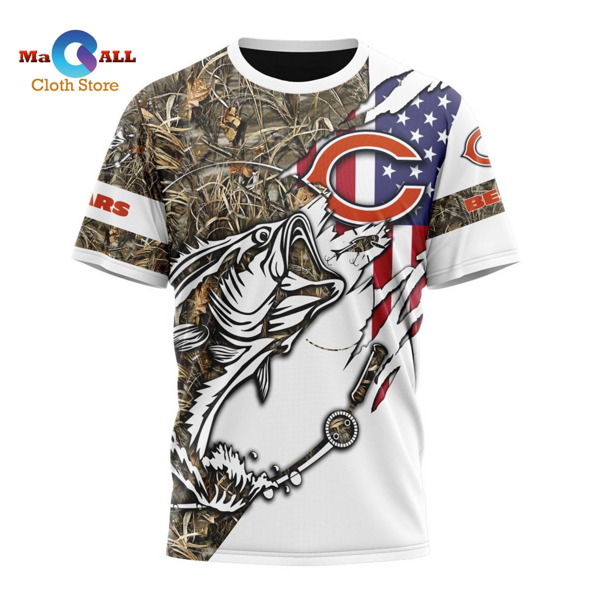 Chicago Bears Logo American Flag 3D T-Shirts