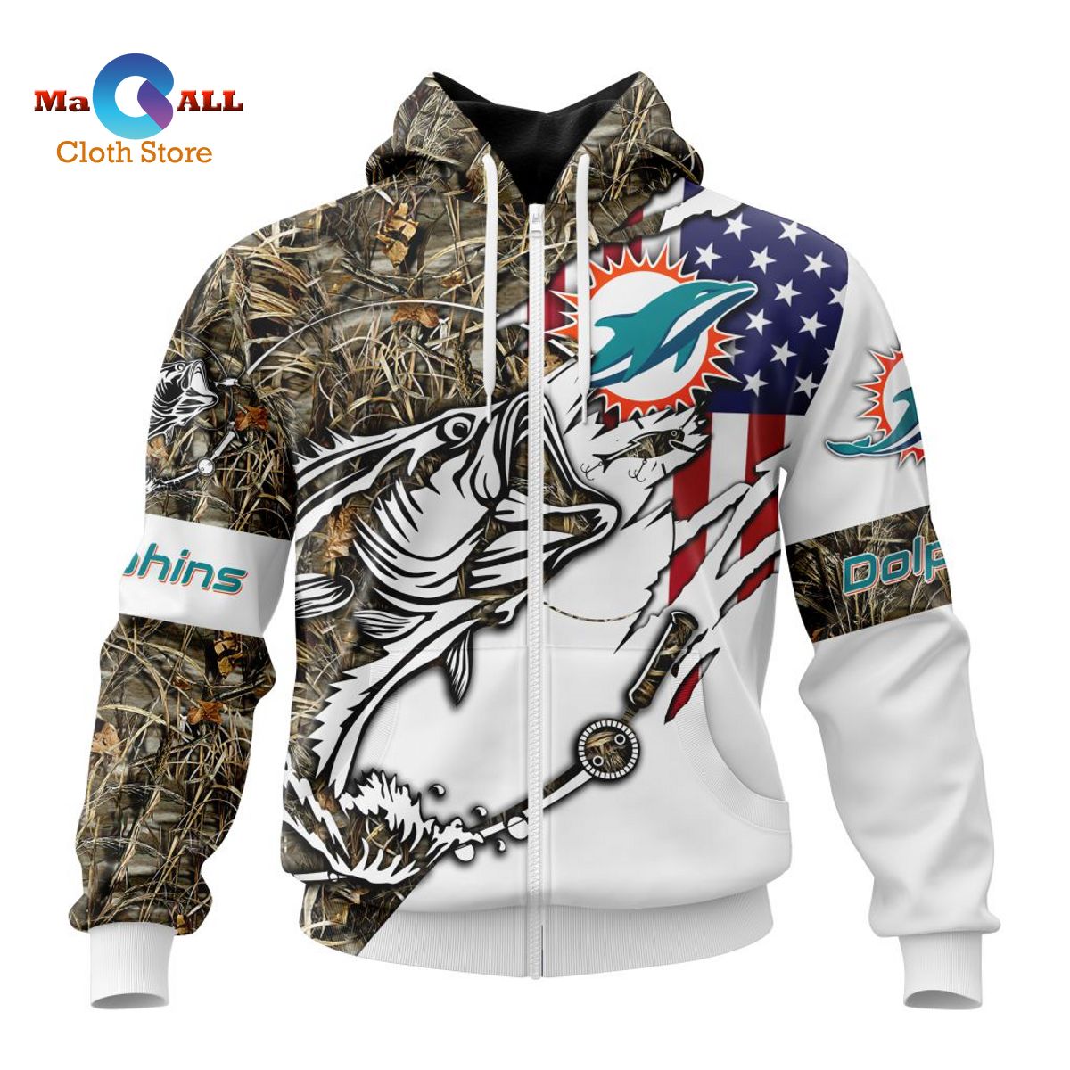 [HOT] NFL Miami Dolphins Special Fishing With Flag Of The United States Hoodie 3D