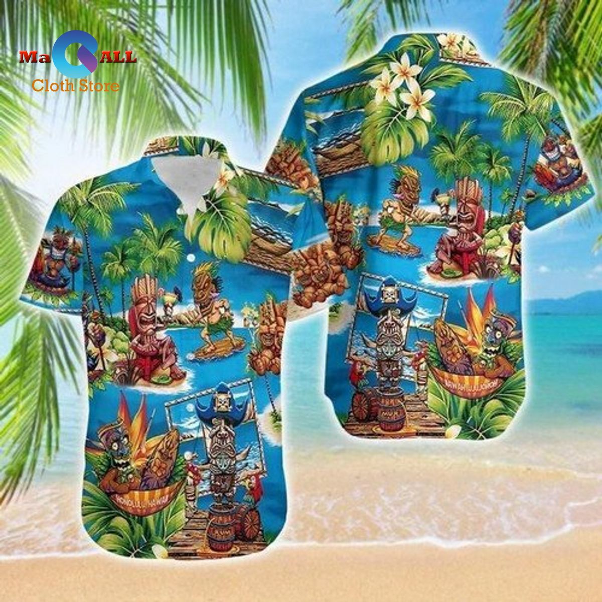 [NEW] Amazing Tiki Surfing Enjoy Summer Blue Tropical Hawaii Hawaiian Shirt