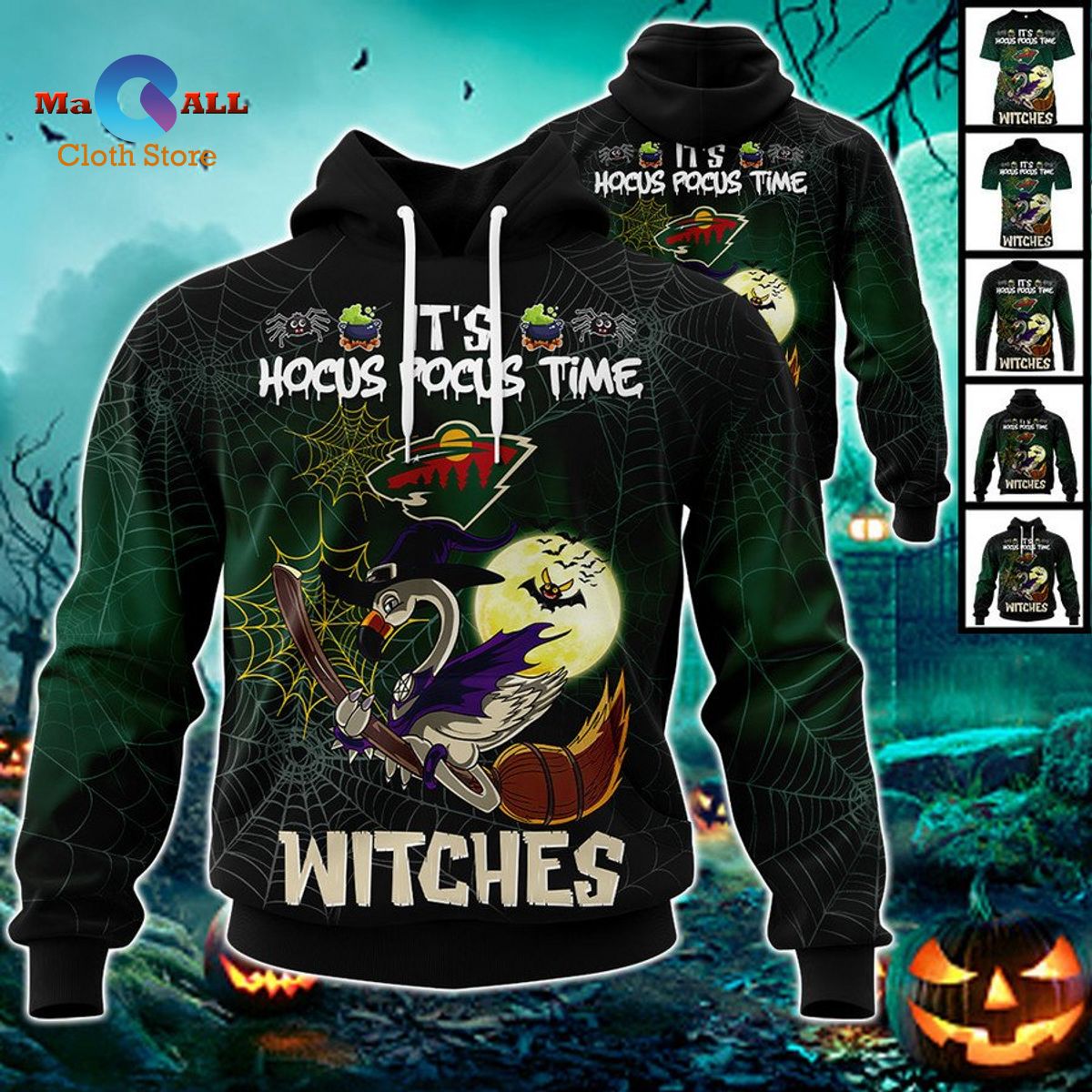 [NEW] Minnesota Wild – Halloween Jersey 2022 – Flamingo Witches – Hocus Pocus Hoodie 3D