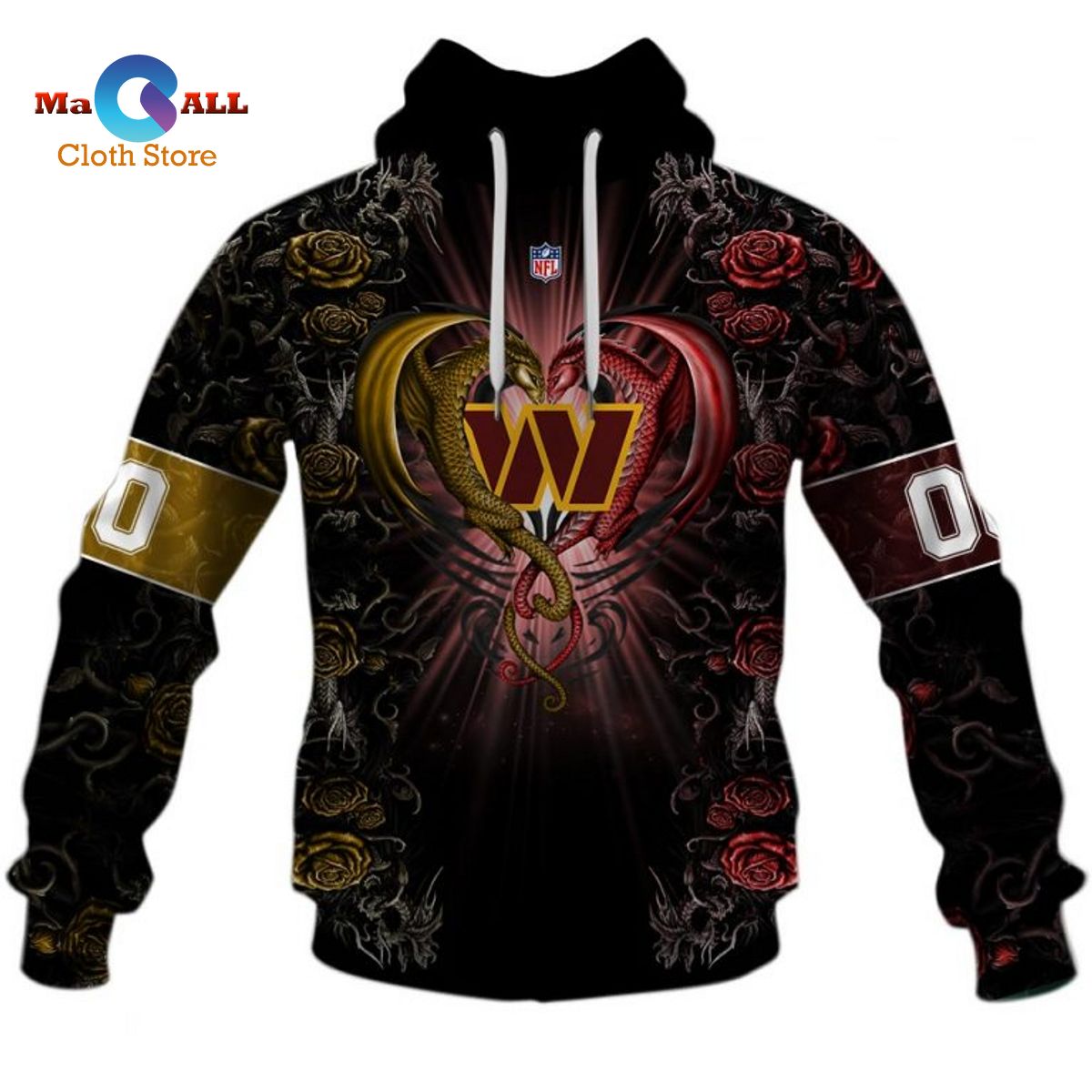 [NEW] NFL Rose Dragon Washington Commanders Hoodie 3D