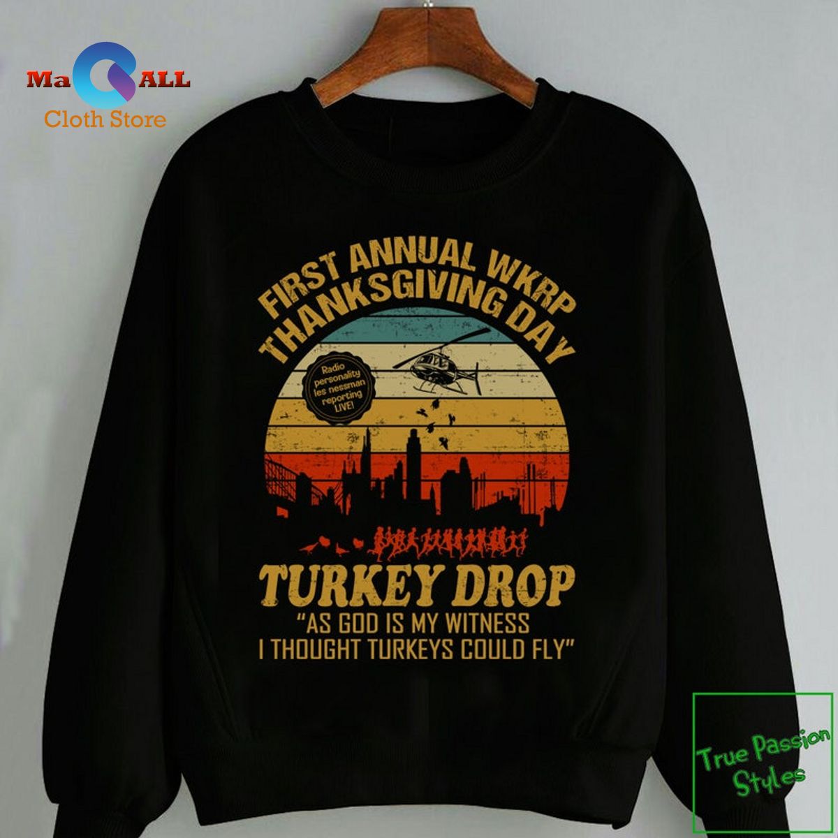 [NEW] First Annual WKRP Thanksgiving Day Cincinnati OH Funny Thanksgiving WKRP Turkey Drop T-Shirt