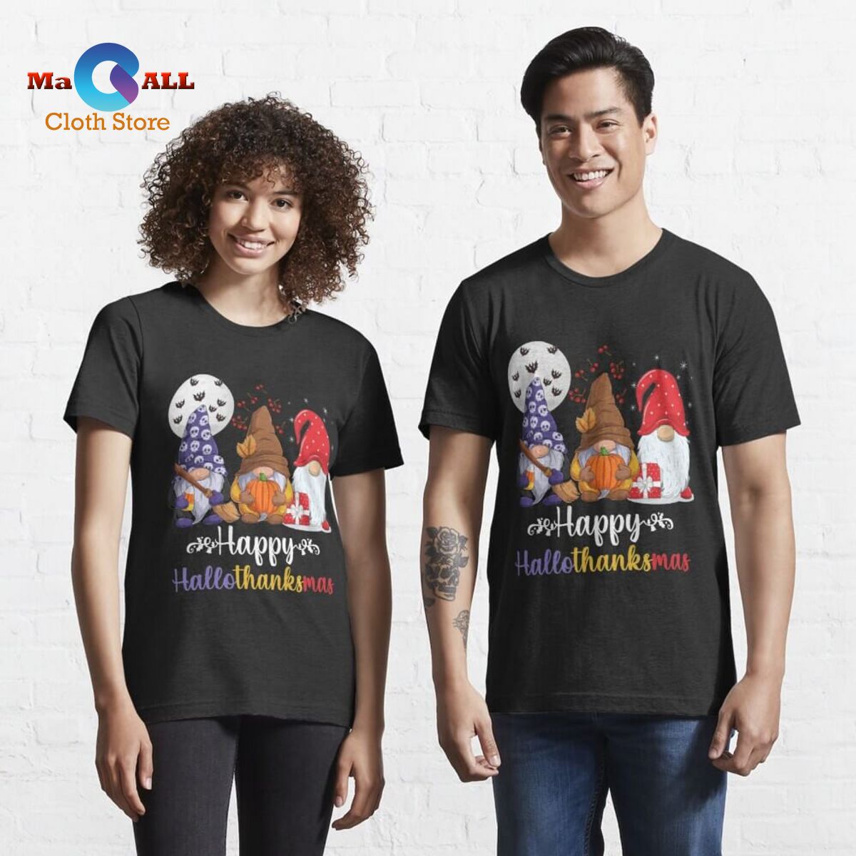 [NEW] Halloween Thanksgiving Christmas Happy HalloThanksMas Gnomes Essential T-Shirt