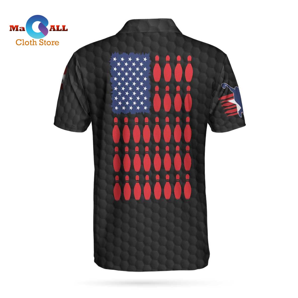 [NEW] Black American Flag Bowling, Cool USA Flag Bowling Shirt For Men Polo Shirt
