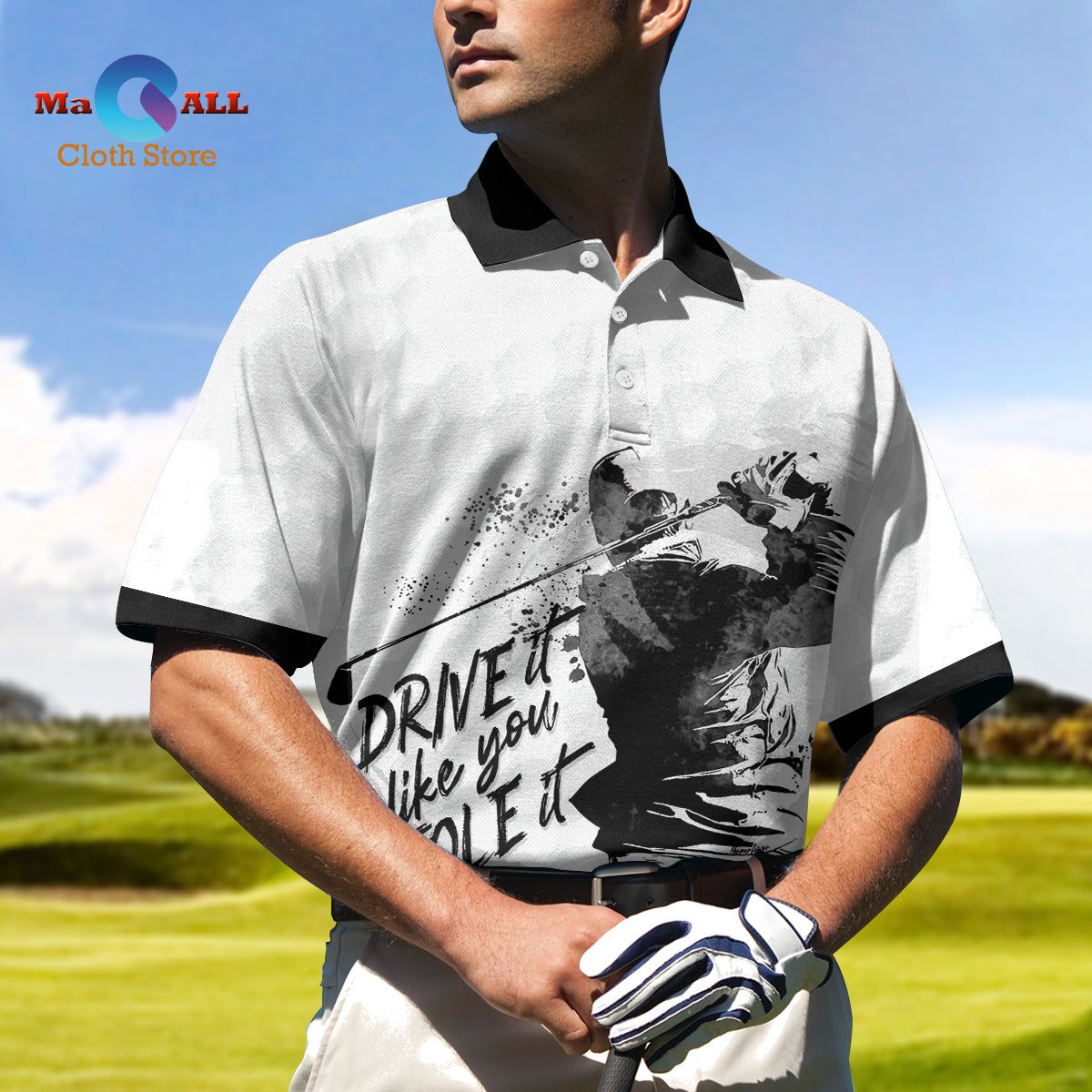 [NEW] Drive It Like You Stole It Golf, Short Sleeve Black And White Golf Shirt For Men Polo Shirt