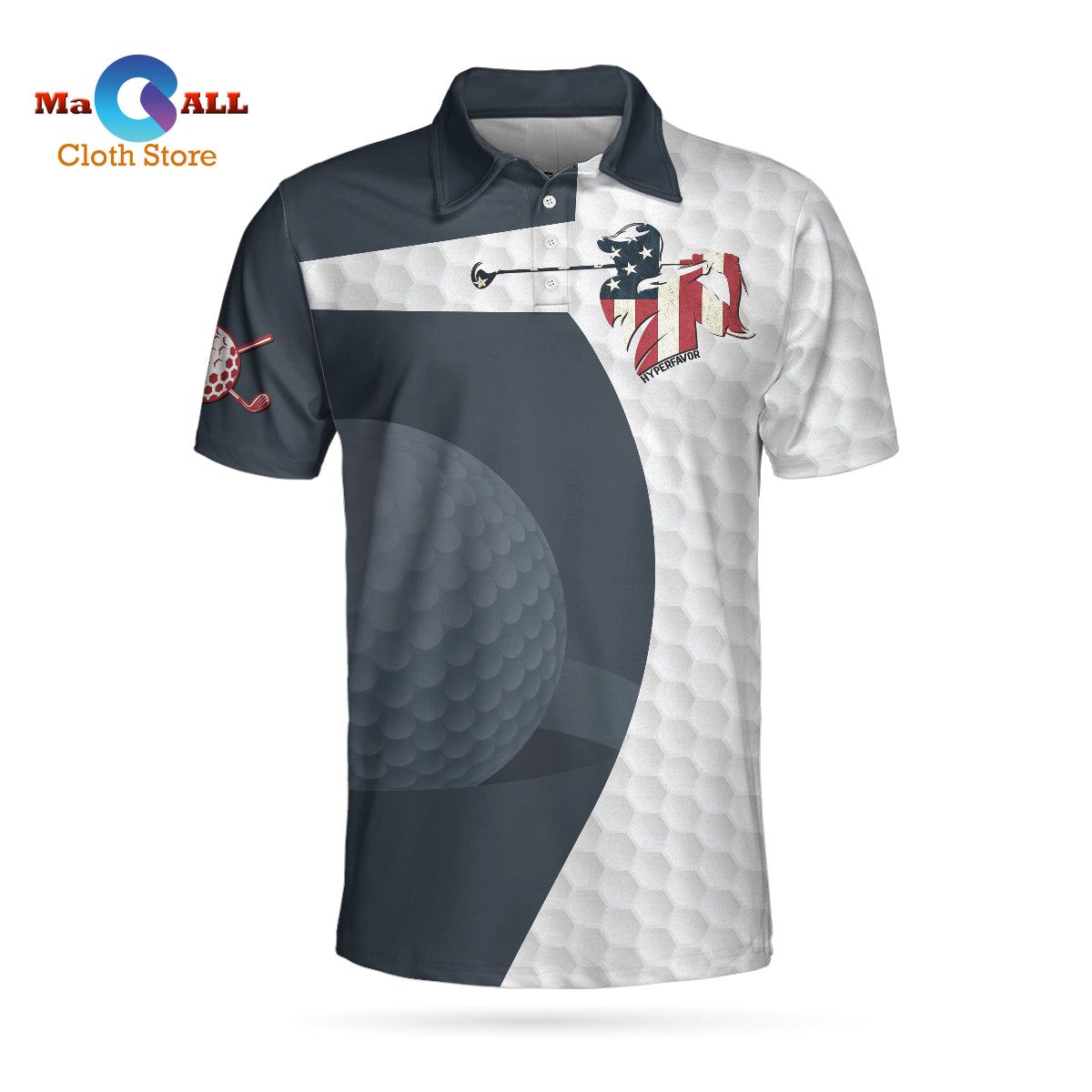[NEW] Golf Swing American Flag Golf Ball Texture, Patriotic Golf Shirt For Men, Cool Gift For Golfers Polo Shirt