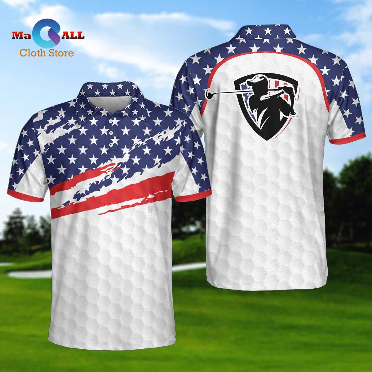 [NEW] Golf Texture Short Sleeve USA Golf, American Flag, Patriotic Golf Shirt For Men Polo Shirt