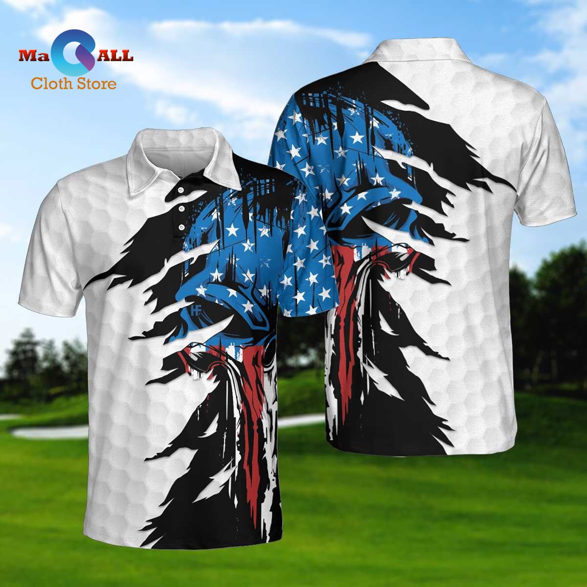 New Skull American Ripped Golf White American Flag Patriotic Golf