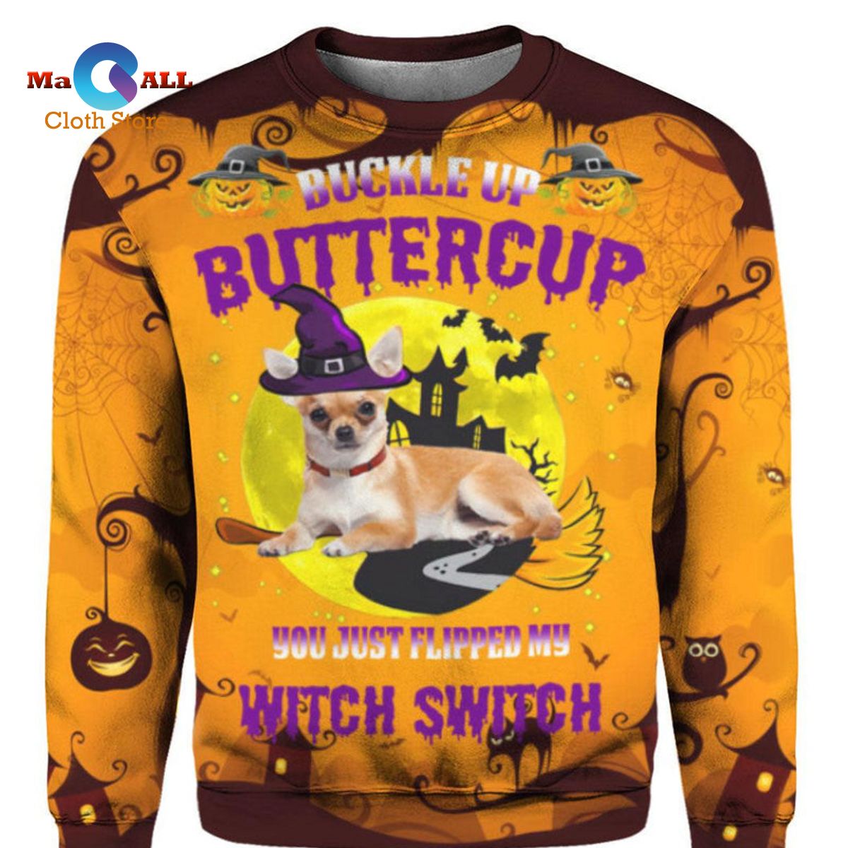 [NEW] Dog Witch Halloween Buckle Up Butter Cup All Over Print For Men & Women AOP Tee Hoodie Sweatshirt 3D