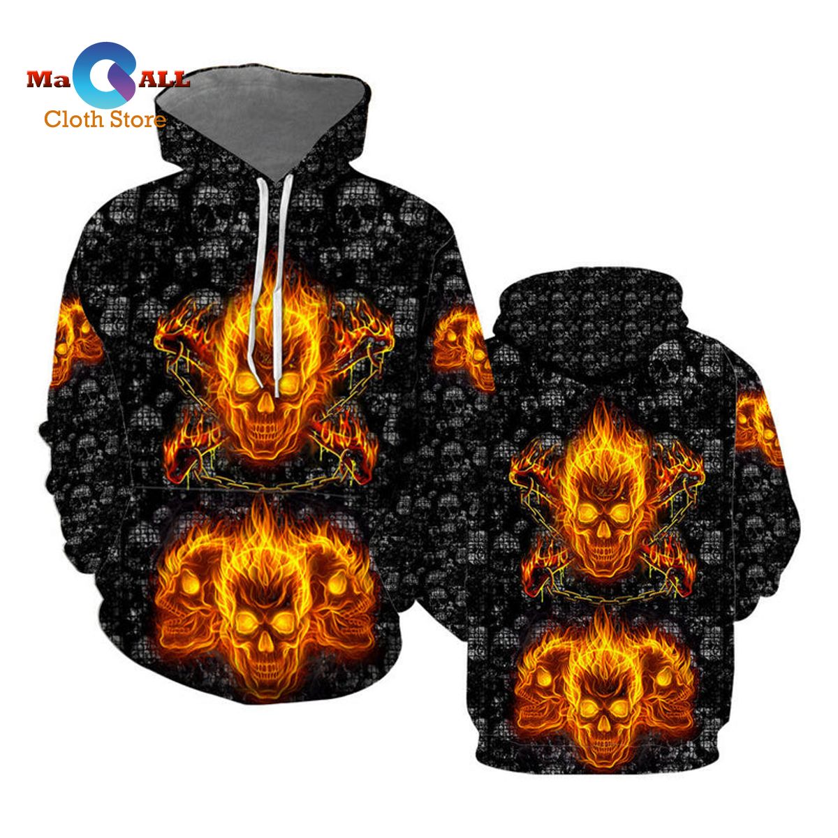 [NEW] Fire Skulls Halloween All Over Print For Men & Women AOP Tee Hoodie Sweatshirt 3D