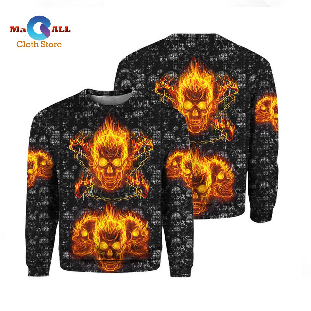 [NEW] Fire Skulls Halloween All Over Print For Men & Women AOP Tee Hoodie Sweatshirt 3D