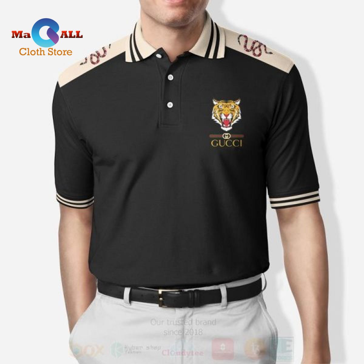 [NEW] Gucci Tiger Pattern Logo White For Men Polo Shirt