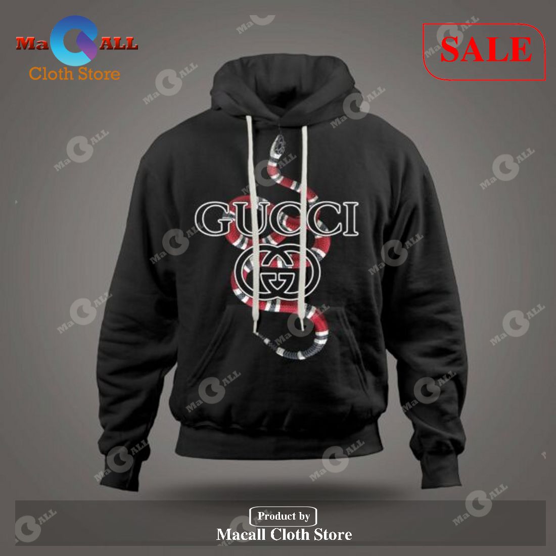 [SALE] Gucci Entwined Snake Black Luxury Hoodie Sweatshirt 3D LIMITED EDITION