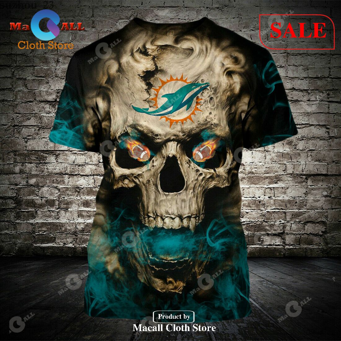 Miami Dolphins Tee Shirts 3D Hand Skull For Men And Women