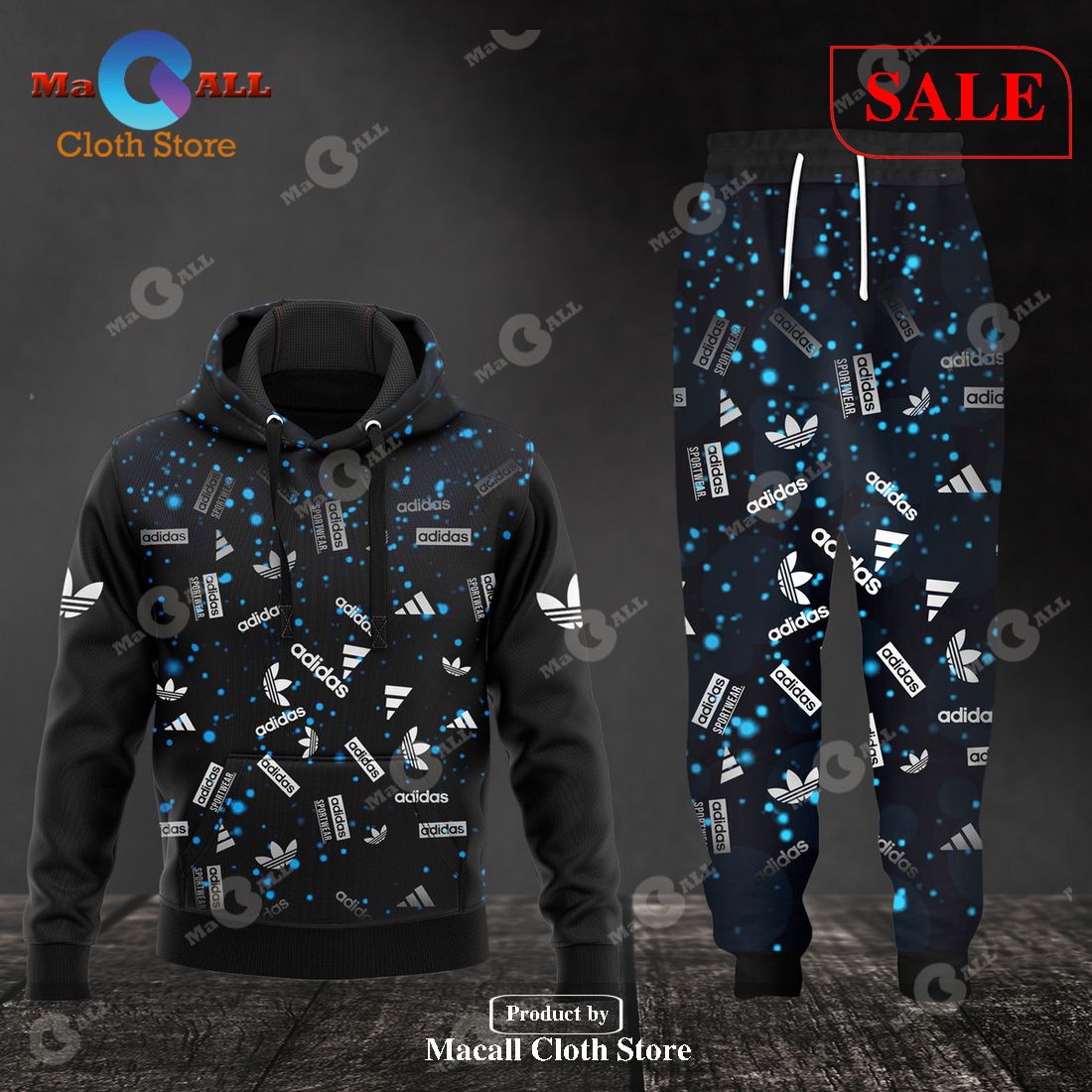 [SALE] Adidas Blue Light All Over Printed Hoodie Sweatshirt 3D LIMITED EDITION