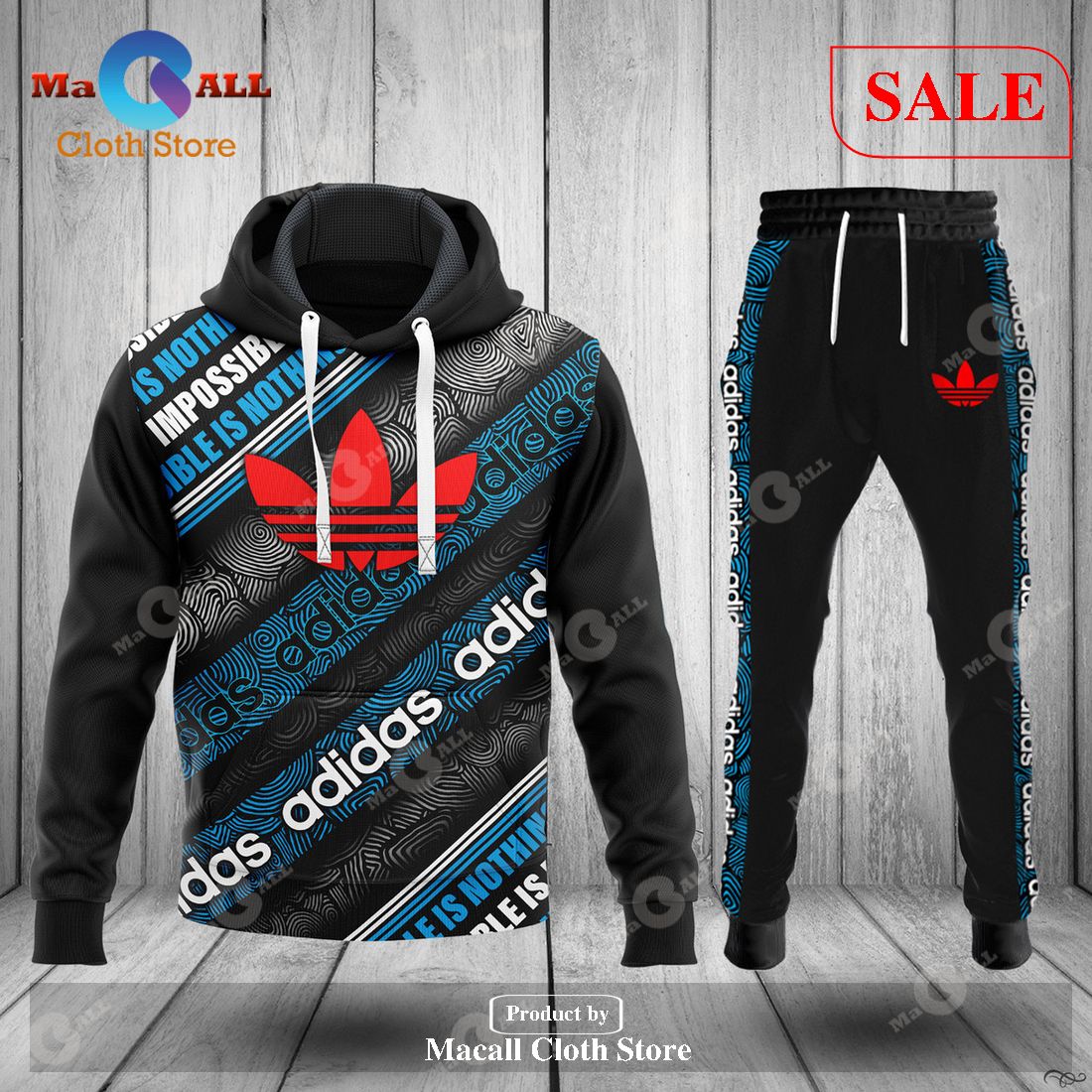 [SALE] Adidas Diagonal Stripes All Over Printed Hoodie Sweatshirt 3D LIMITED EDITION