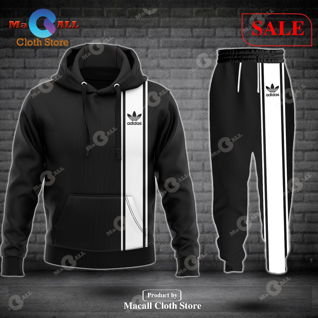 [SALE] Adidas White Stripes All Over Printed Hoodie Sweatshirt 3D LIMITED EDITION