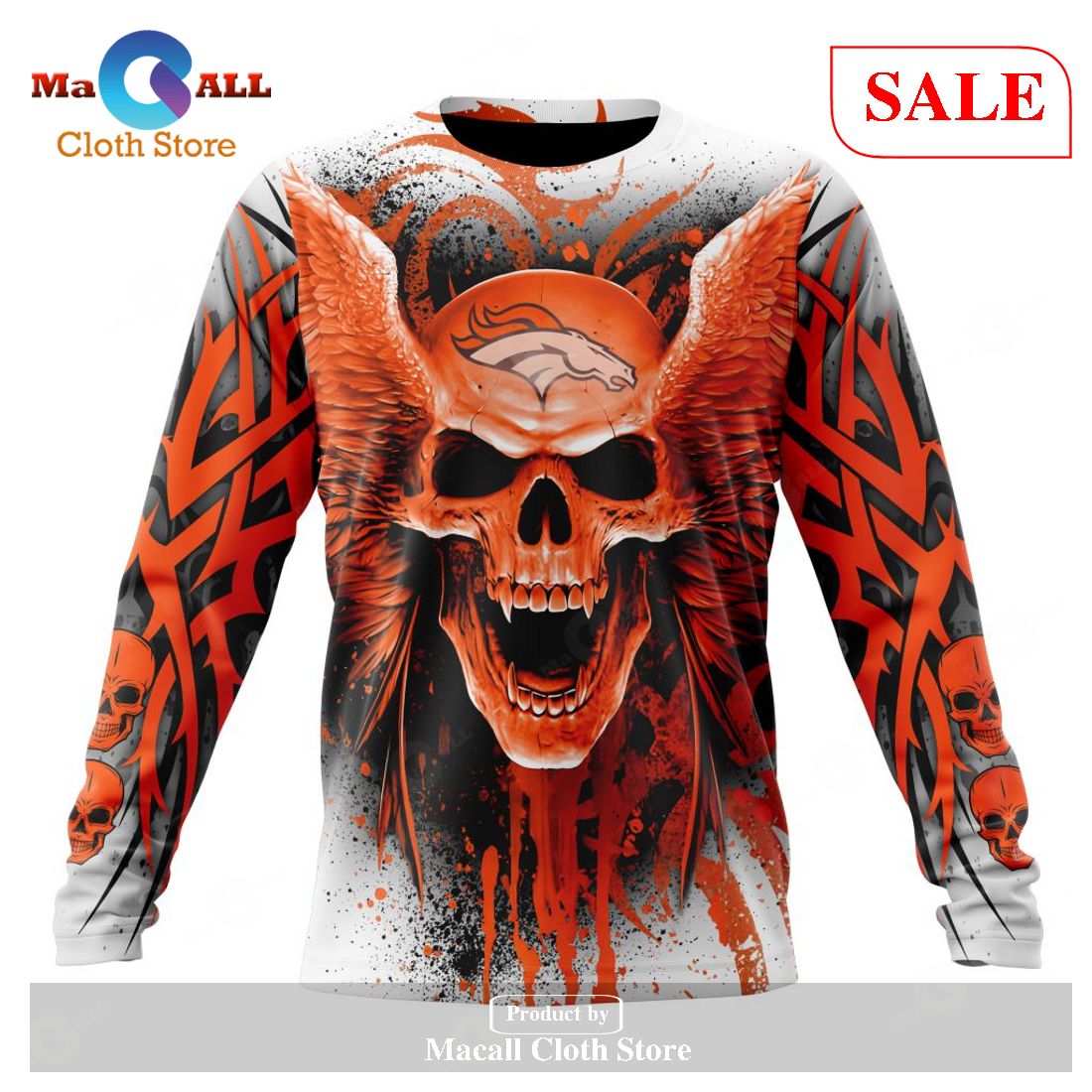 NFL Denver Broncos 3D Hoodie All Over Print Special Kits With Skull Unite  In Team Colors