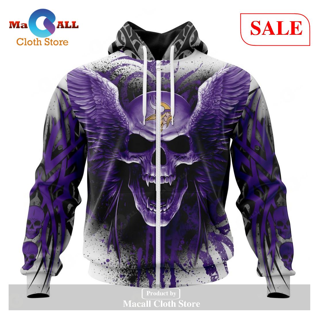 [SALE] NFL Minnesota Vikings Special Kits With Skull Art Hoodie Sweatshirt 3D LIMITED EDITION
