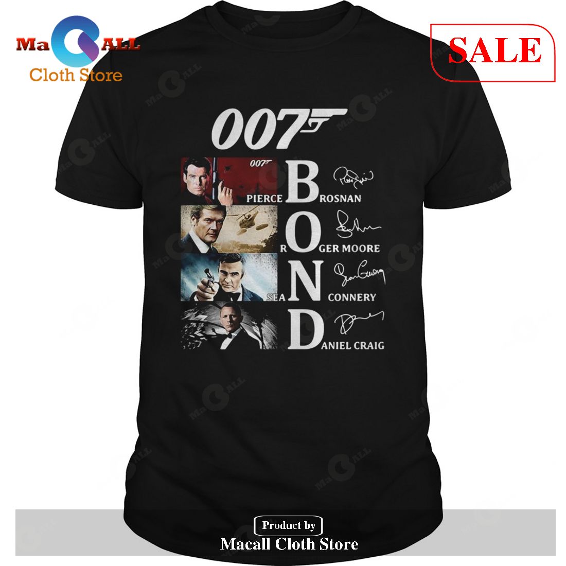 [SALE] 007 Pierce Brosnan Roger Moore Sean Connery Daniel Craig Signatures T-Shirt
