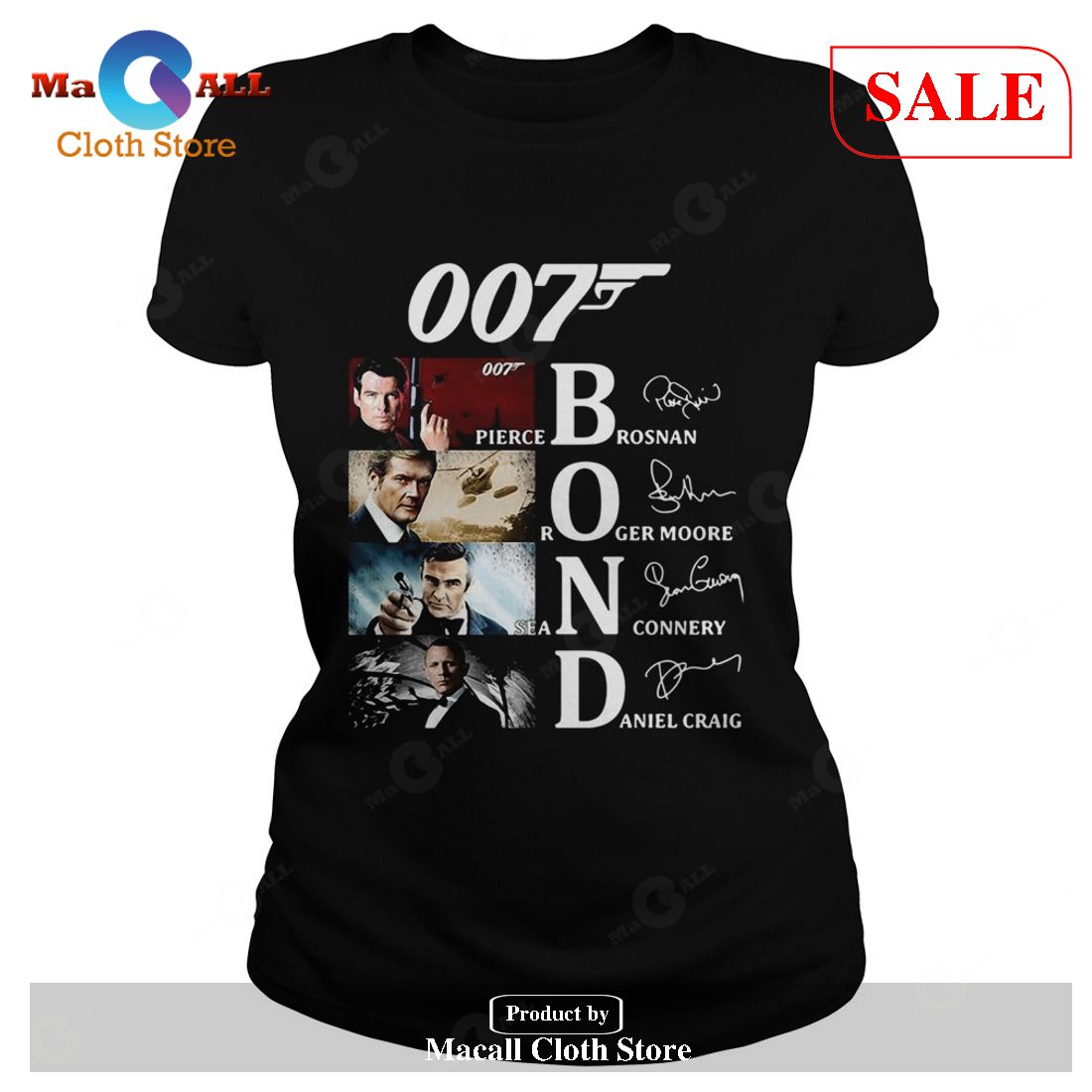 [SALE] 007 Pierce Brosnan Roger Moore Sean Connery Daniel Craig Signatures T-Shirt