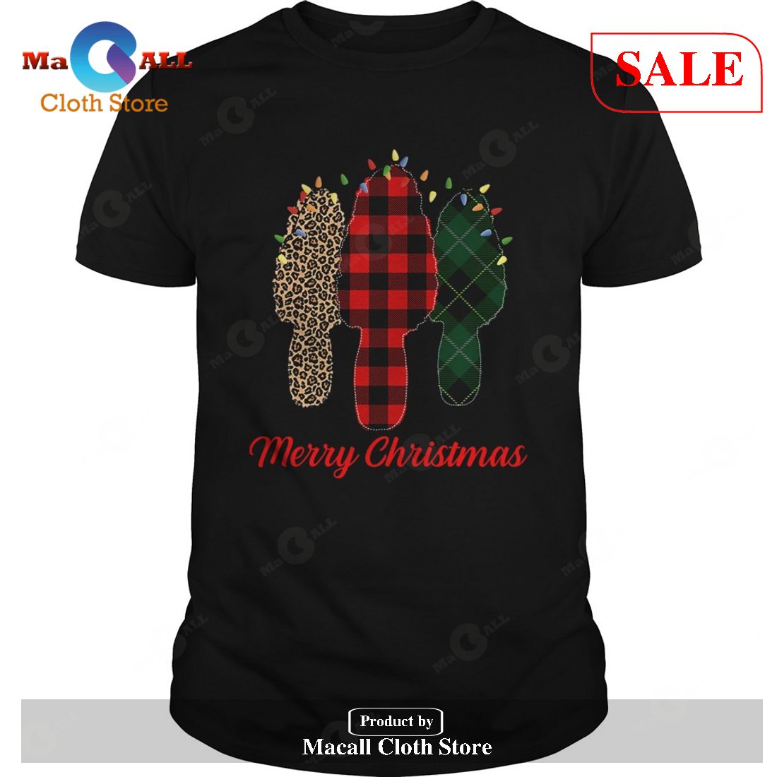 [SALE] Merry Christmas Morel Buffalo Plaid Gift For Mushroom Hunting T-Shirt