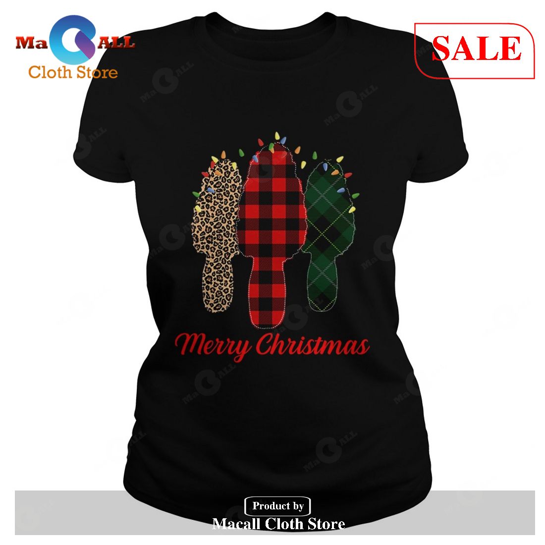 [SALE] Merry Christmas Morel Buffalo Plaid Gift For Mushroom Hunting T-Shirt