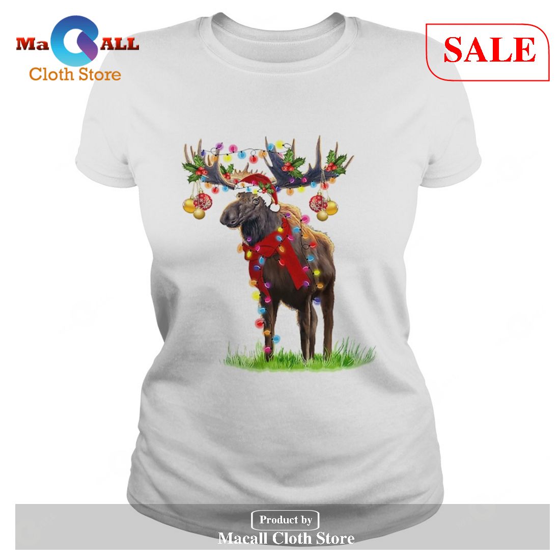 [SALE] Moose santa gorgeous reindeer Christmas light T-Shirt