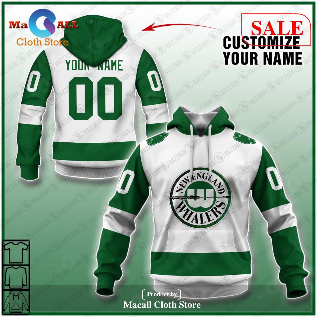 [SALE] Personalized WHA Retro New England Whalers Green 1972 Hoodie Sweatshirt 3D LIMITED EDITION