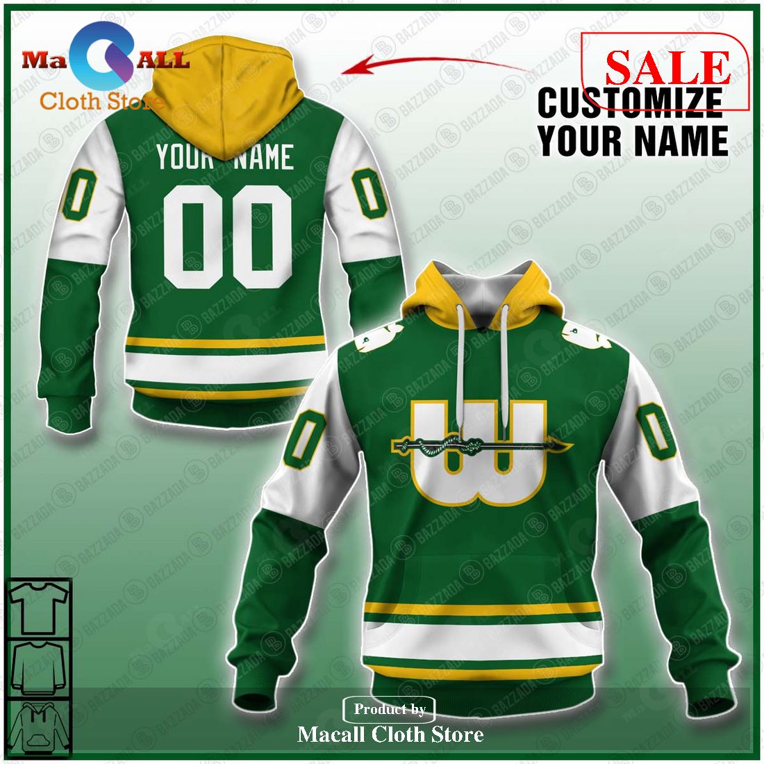 [SALE] Personalized WHA Retro New England Whalers Green 1975 Hoodie Sweatshirt 3D LIMITED EDITION