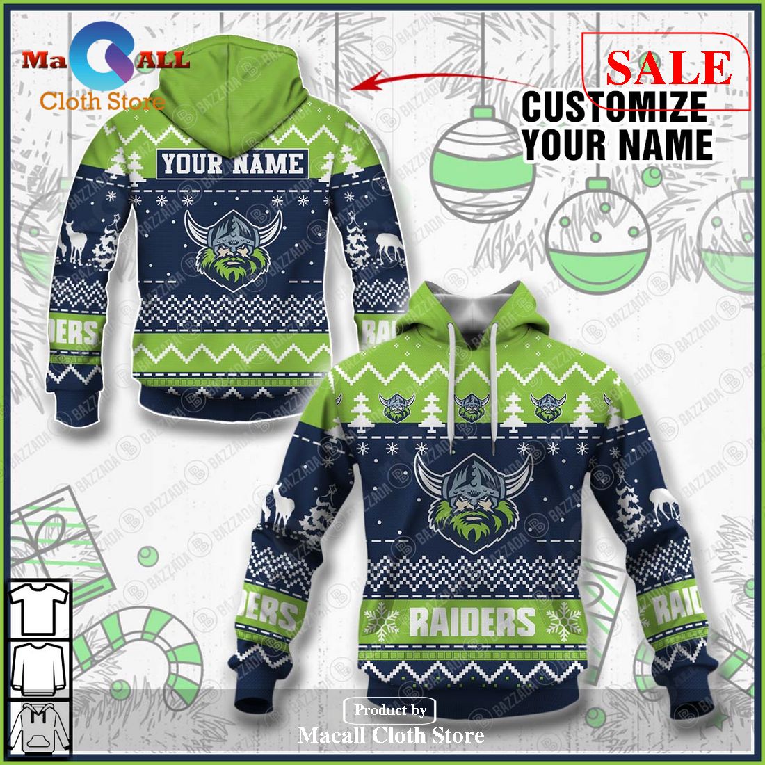 [SALE] Personalize Name Christmas NRL Canberra Raiders Hoodie Sweatshirt 3D LIMITED EDITION