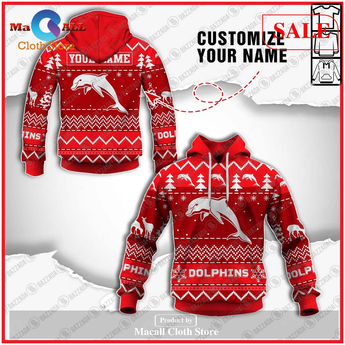 [SALE] Personalize Name Christmas NRL Dolphins Hoodie Sweatshirt 3D LIMITED EDITION