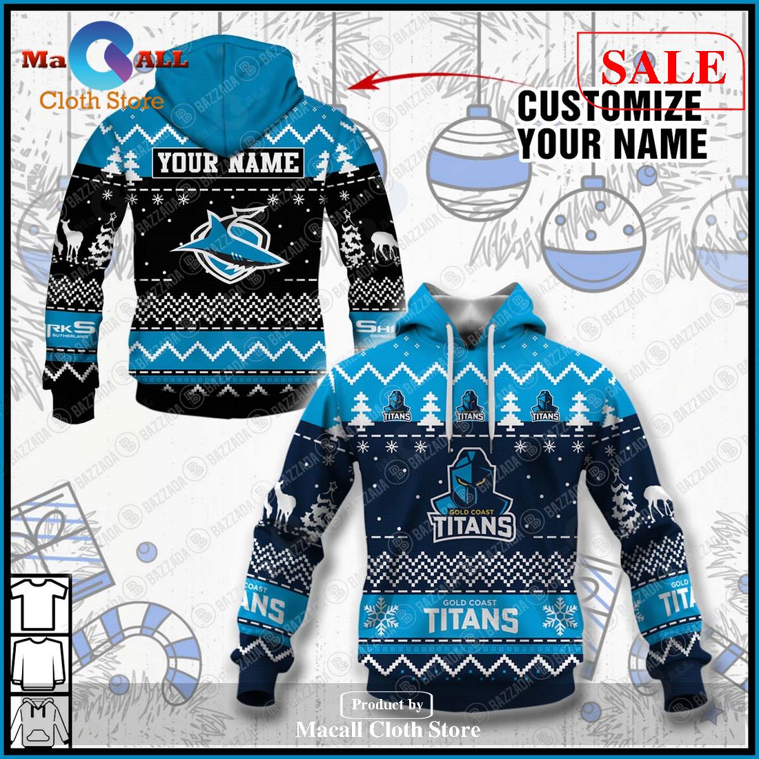[SALE] Personalize Name Christmas NRL Gold Coast Titans Hoodie Sweatshirt 3D LIMITED EDITION
