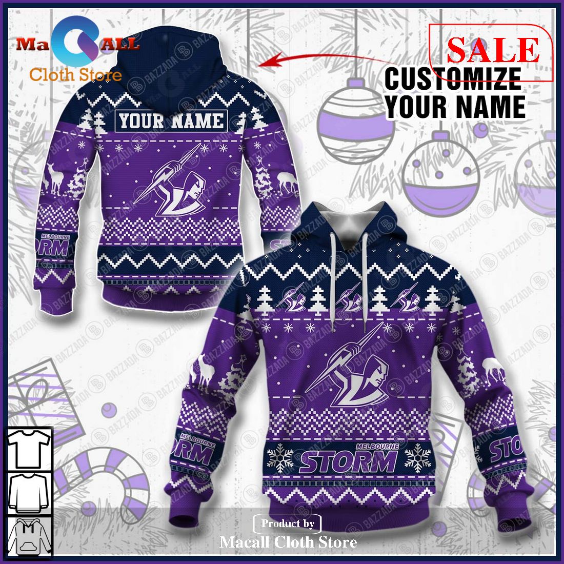 [SALE] Personalize Name Christmas NRL Melbourne Storm Hoodie Sweatshirt 3D LIMITED EDITION
