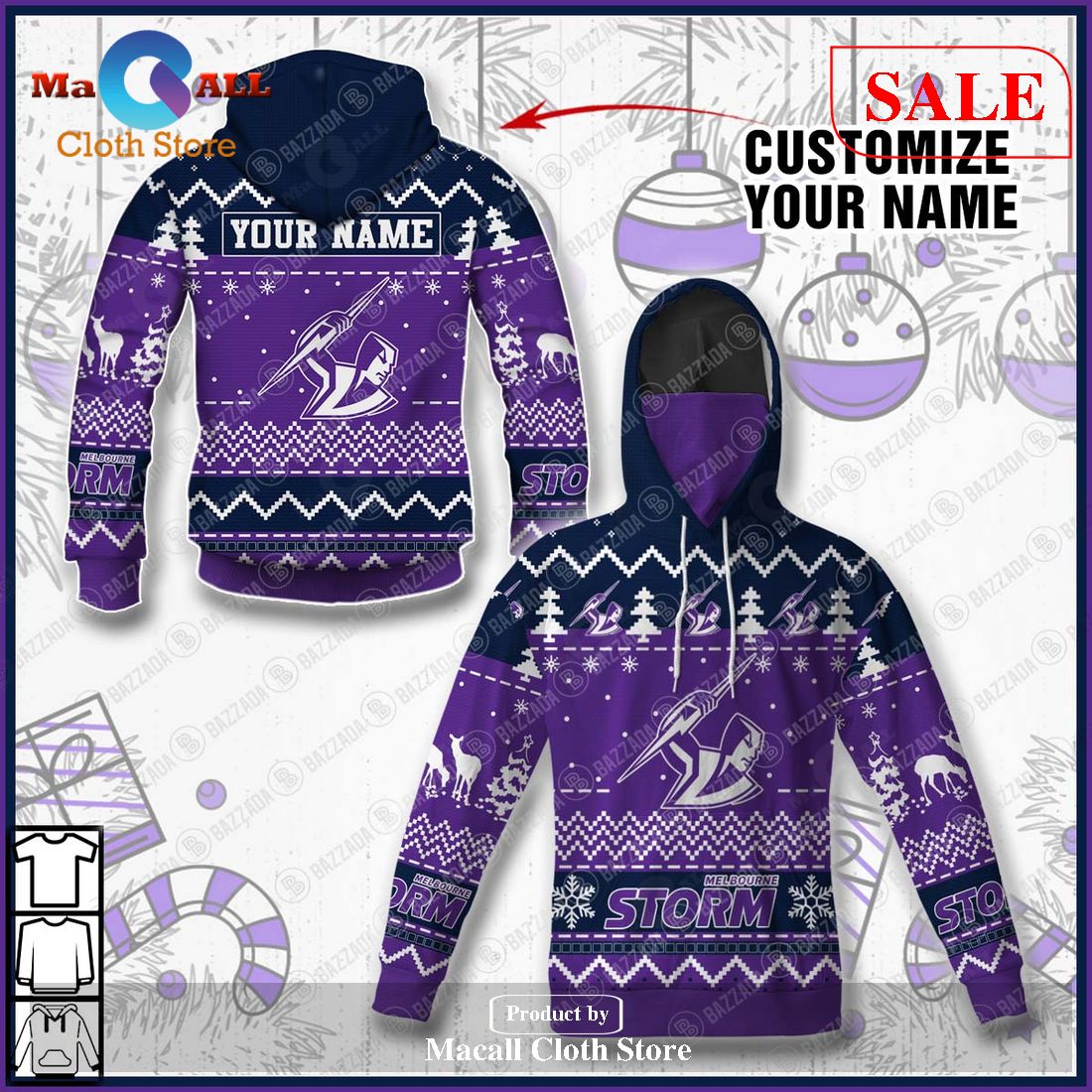 [SALE] Personalize Name Christmas NRL Melbourne Storm Hoodie Sweatshirt 3D LIMITED EDITION