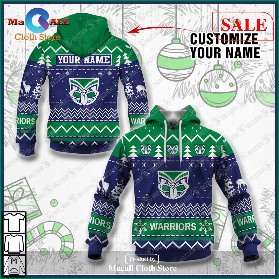 [SALE] Personalize Name Christmas NRL New Zealand Warriors Hoodie Sweatshirt 3D LIMITED EDITION