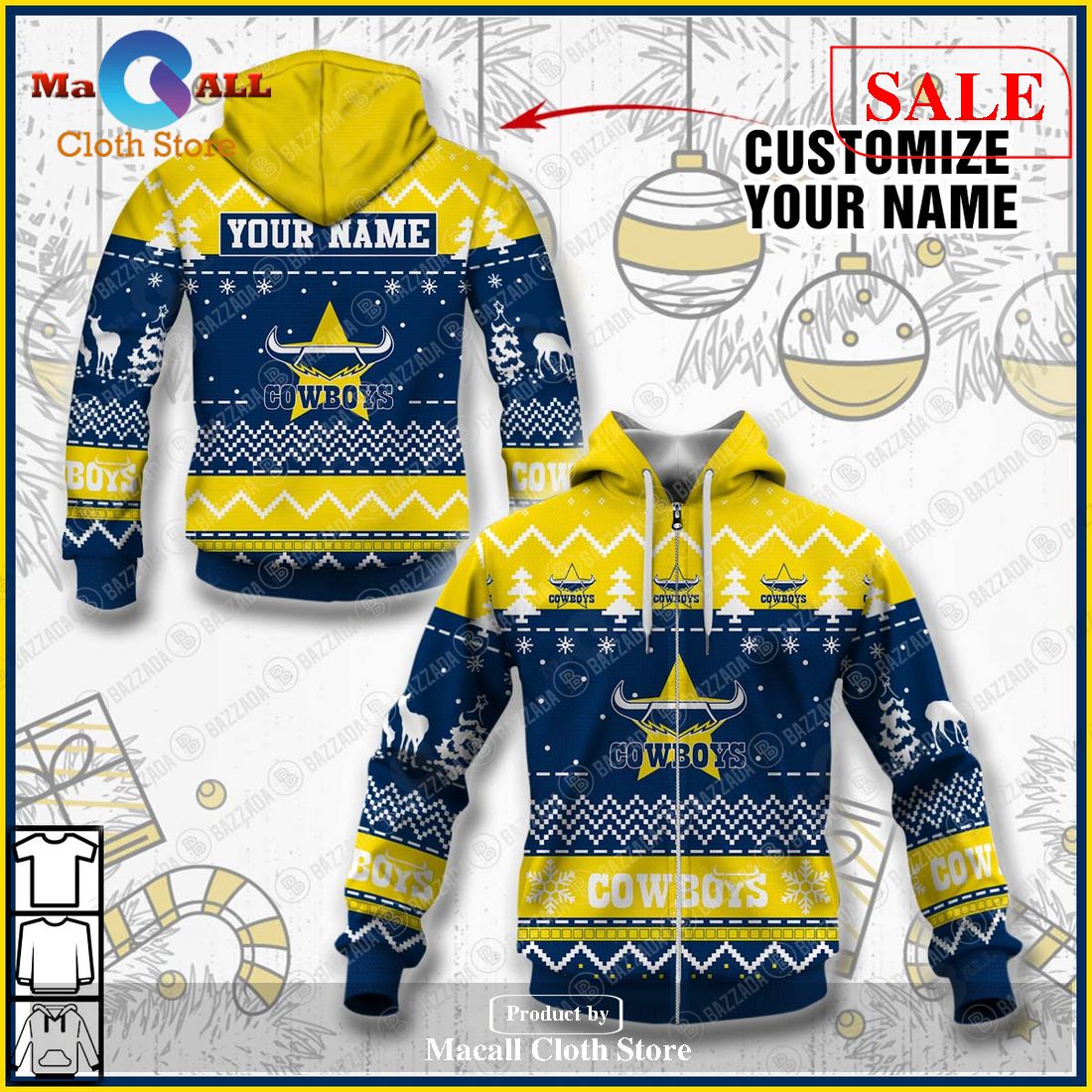 [SALE] Personalize Name Christmas NRL North Queensland Cowboys Hoodie Sweatshirt 3D LIMITED EDITION