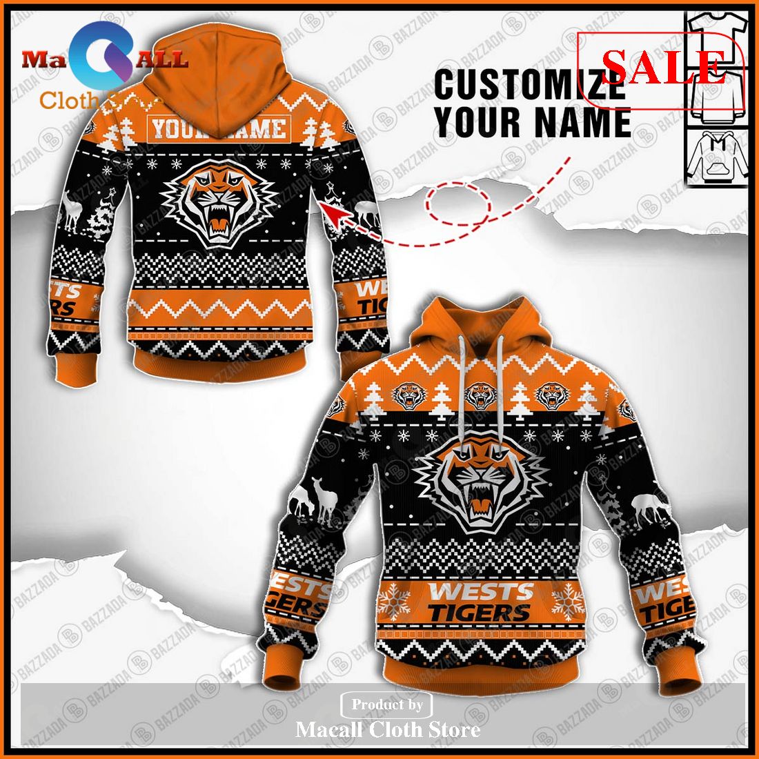 [SALE] Personalize Name Christmas NRL Wests Tigers Hoodie Sweatshirt 3D LIMITED EDITION