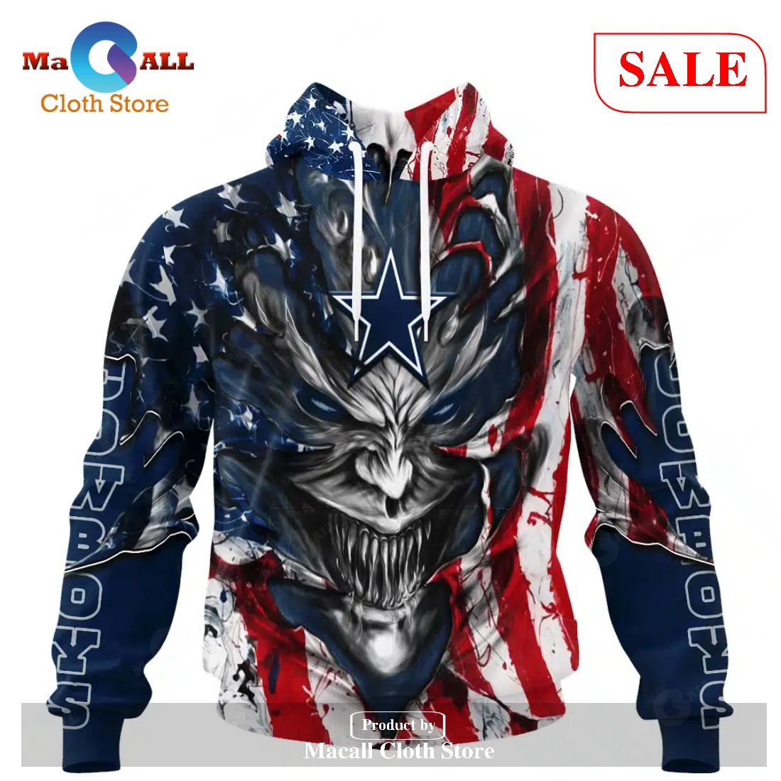 NFL Dallas Cowboys 3D Hoodie USA Flag Camo Realtree Hunting Gifts