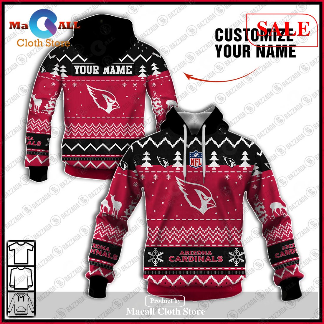 [SALE] NFL Personalized Name Xmas Arizona Cardinals Hoodie Sweatshirt 3D LIMITED EDITION