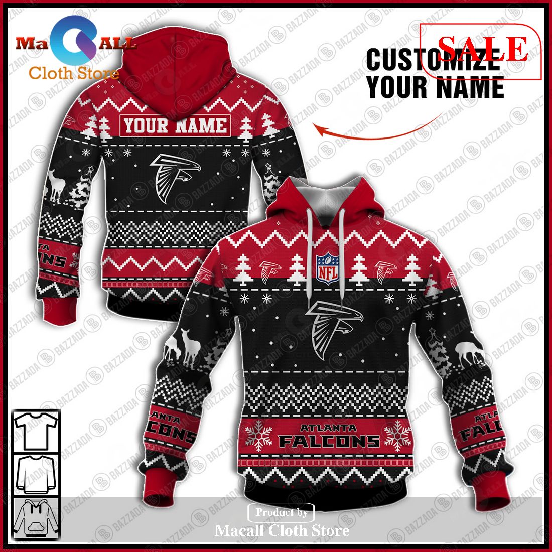 [SALE] NFL Personalized Name Xmas Atlanta Falcons Hoodie Sweatshirt 3D LIMITED EDITION