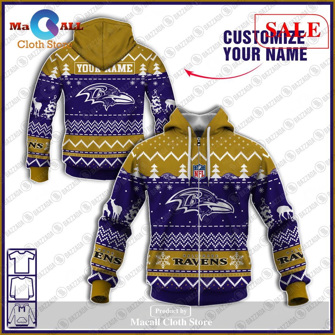 [SALE] NFL Personalized Name Xmas Baltimore Ravens Hoodie Sweatshirt 3D LIMITED EDITION
